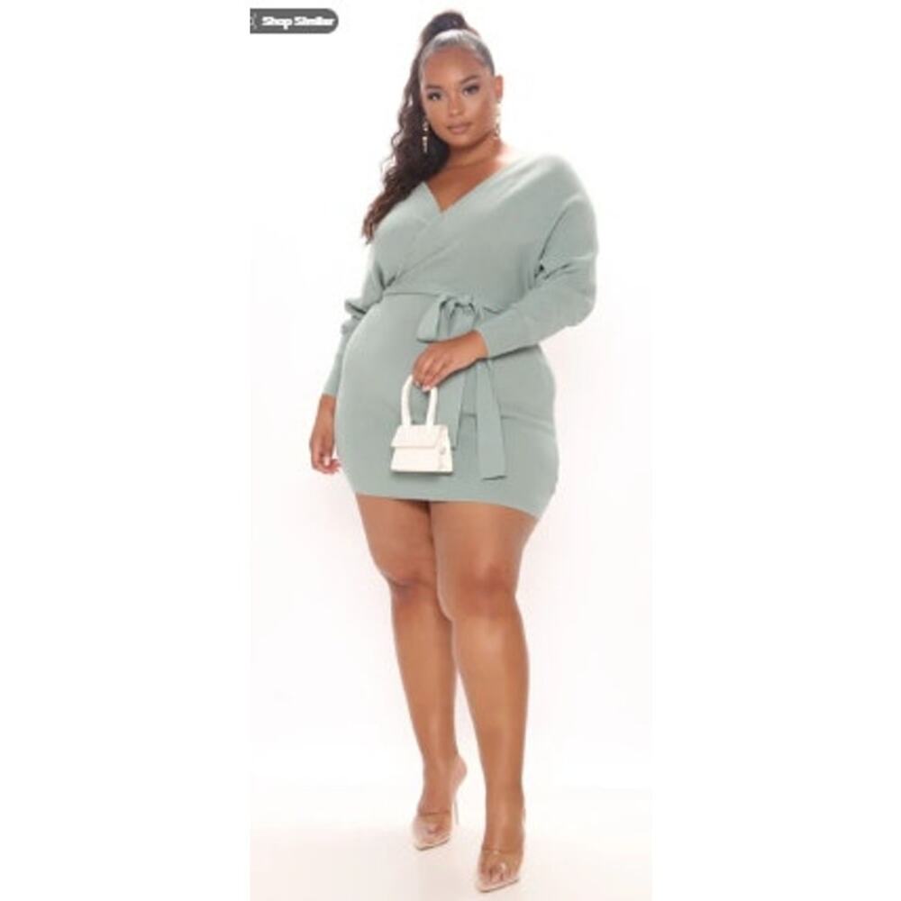 New NWT Plus Size Annabelle Sweater Mini Dress - Sage Size 3X Fashion Nova - Picture 3 of 10